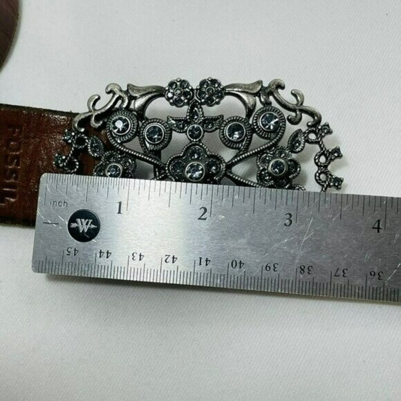 Fossil Genuine Leather Belt Women Sz M Medallion Studded Buckle Retro Western - Picture 11 of 12